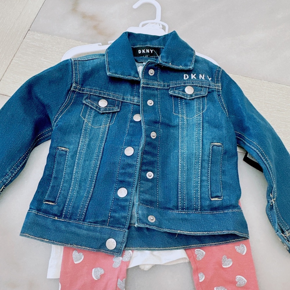 DKNY Girls 3pcs outfits set/Jean Jacket/legging /tshirt/NWT